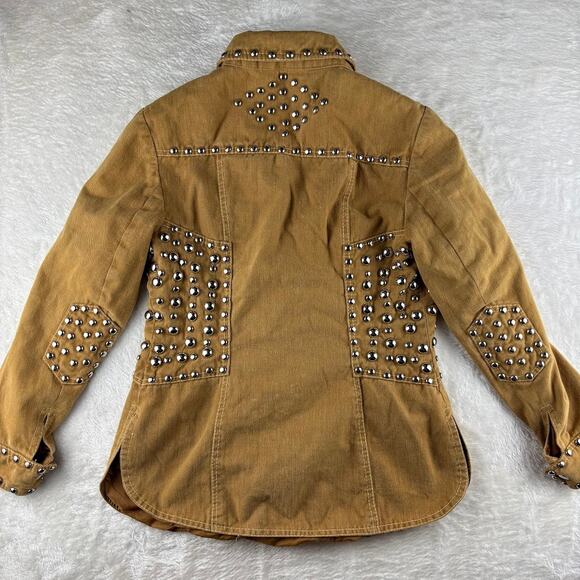 Studded Denim Jacket 1970's Vintage Brown Snap Button NO TAG Pictured Meas. - Picture 2 of 8